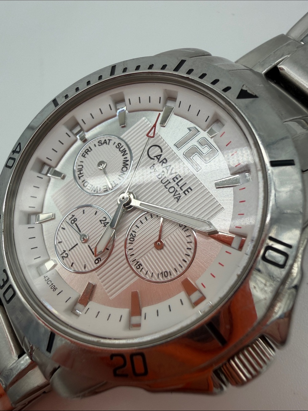 Caravelle -Bulova Men's Sport Multi Function Watch 43C106 Chronograph White Dial